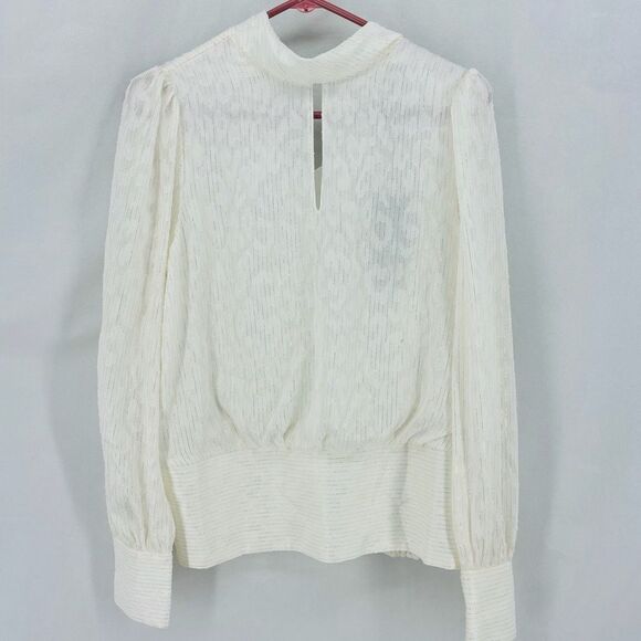 NWT Karl Lagerfeld Paris Women’s Small White Keyhole Mock Turtleneck Puff Sleeve - Picture 2 of 11